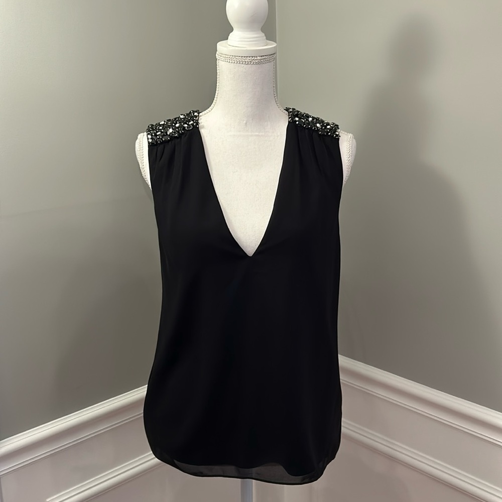 Alice & Olivia Stonework Sleeveless Black Top